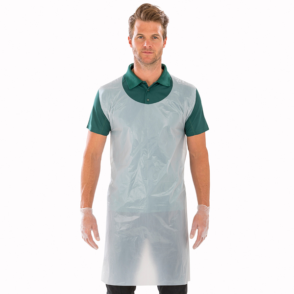 Disposable Aprons from stock in packs 100 aprons. White plastic aprons